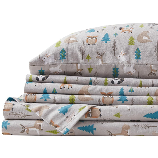 Comfort Spaces - Sábanas de Franela de algodón Transpirable y cálidas, con Bolsillo Profundo con Funda de Almohada, tamaño King, Varios Animales forestales, 4 Piezas