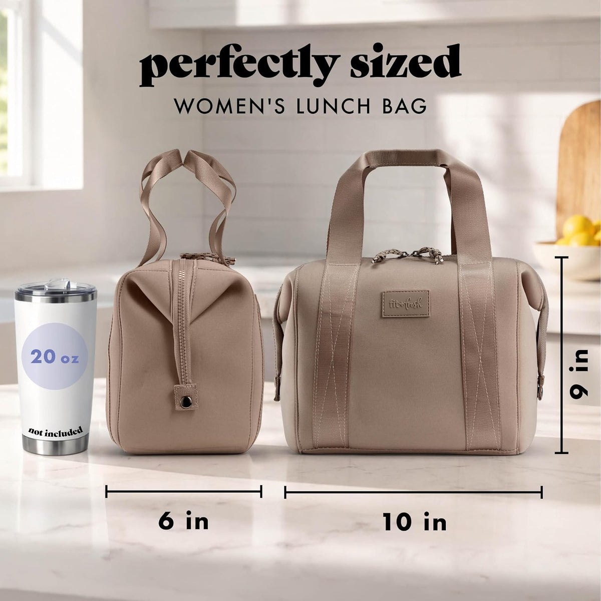 Fit & Fresh Remi - Bolsa de almuerzo de neopreno para mujer, kit de preparación de comidas con contenedores y paquete de hielo XL, material autoaislante, tipo neopreno, bolsa de almuerzo lavable a