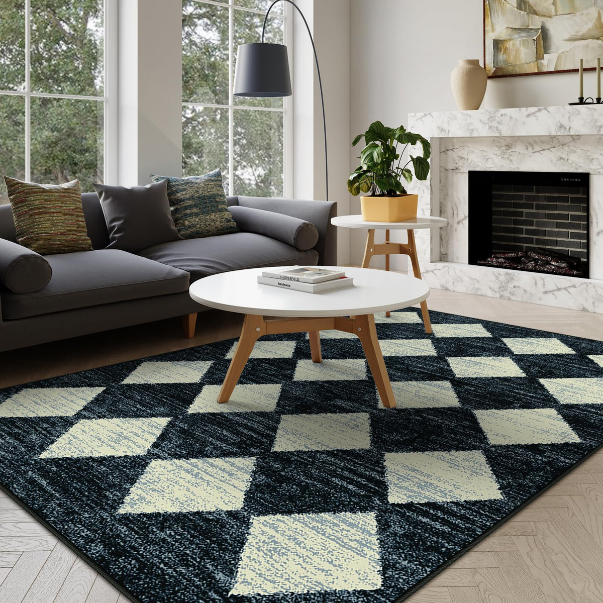 Lahome Alfombra Marroquí de Enrejado, Antideslizante - 6'11" x 4'11" (Rectangular) - Negro -