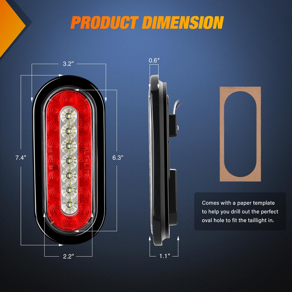 Nilight - 2 luces traseras LED ovaladas de 6 pulgadas, color rojo y blanco, 23 ledes con ojales de montaje en superficie empotrada, IP67, impermeable, parada de freno, marcha atrás, luz de respaldo