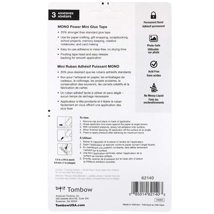 Tombow 62140 Power Mini cinta de pegamento, paquete de 3 aplicadores compactos fáciles de usar para una unión fuerte y permanente