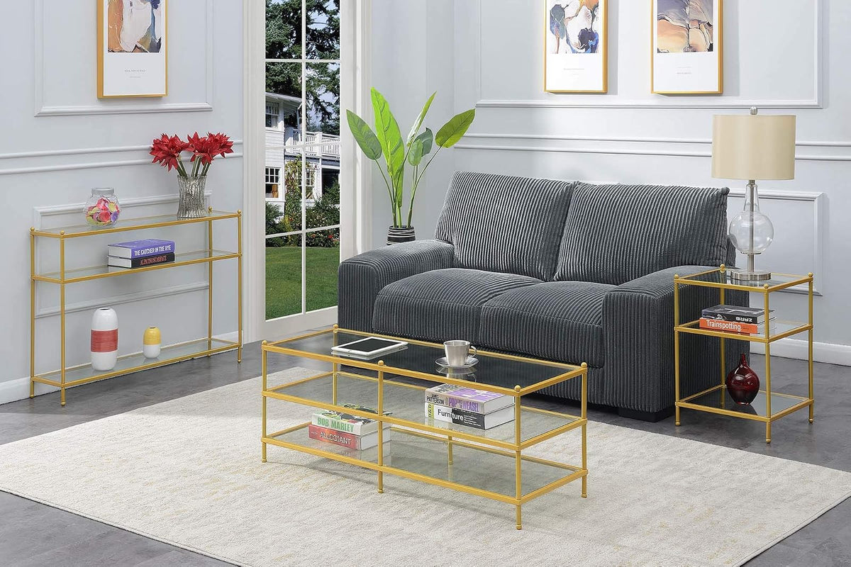 Convenience Concepts Royal Crest - Mesa Consola de Vidrio Transparente/Dorado