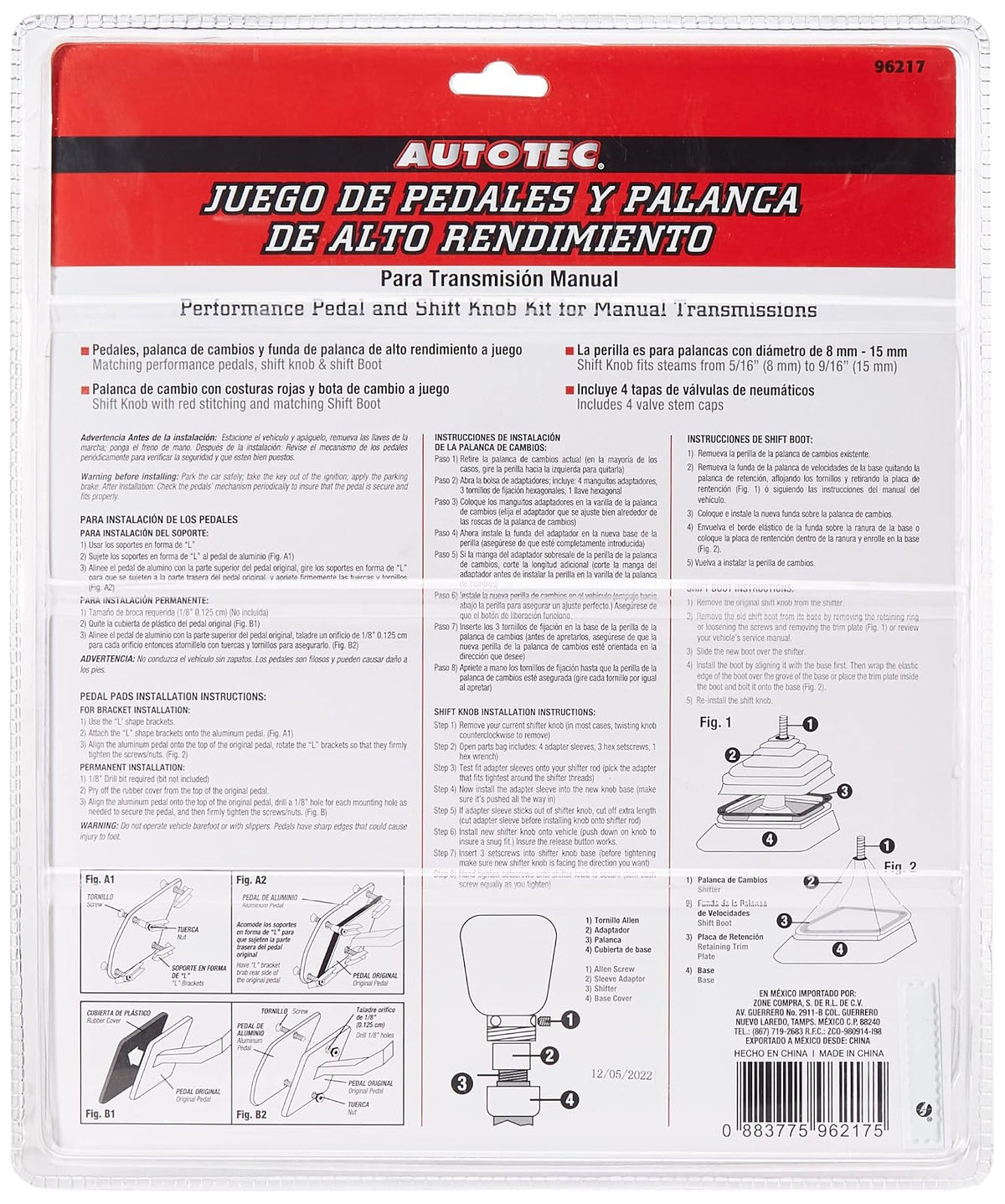 Autotec ZZ-0277532 Kit Pedales y Palanca (9pz) para Honda Odyssey 1990-2018, Plata