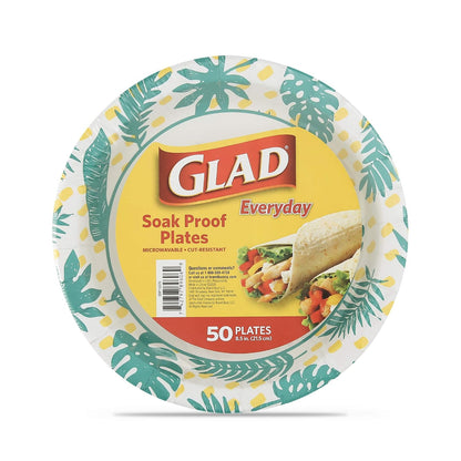 Glad Platos de Papel Desechables Resistentes a Líquidos - Platos de papel - 8.5 Inch - 50 Count