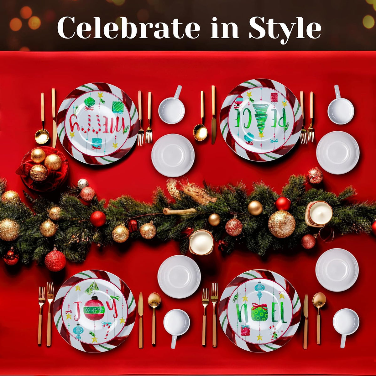 American Atelier 7216-16-RB Ornaments - Vajilla navideña (10,5 x 10,5 cm), color verde y rojo