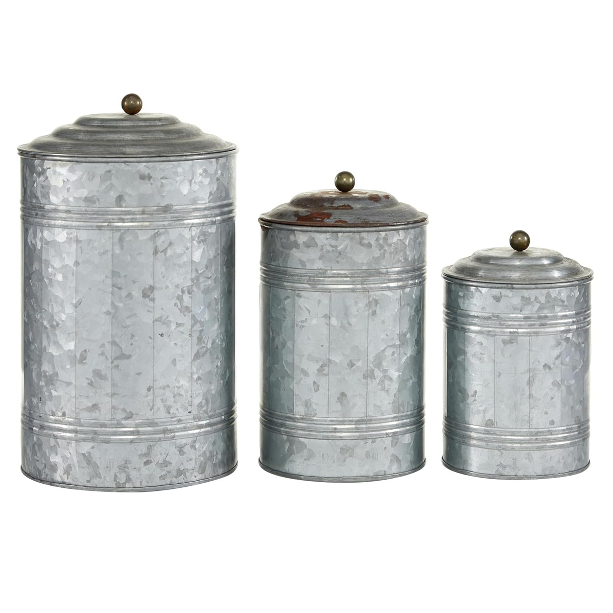 Deco 79 Metal Galvanized Canister, 11 by 9 by 7-Inch, Set of 3