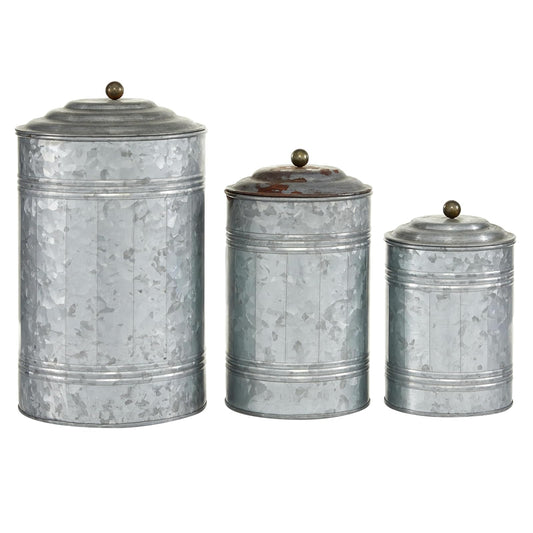 Deco 79 Metal Galvanized Canister, 11 by 9 by 7-Inch, Set of 3
