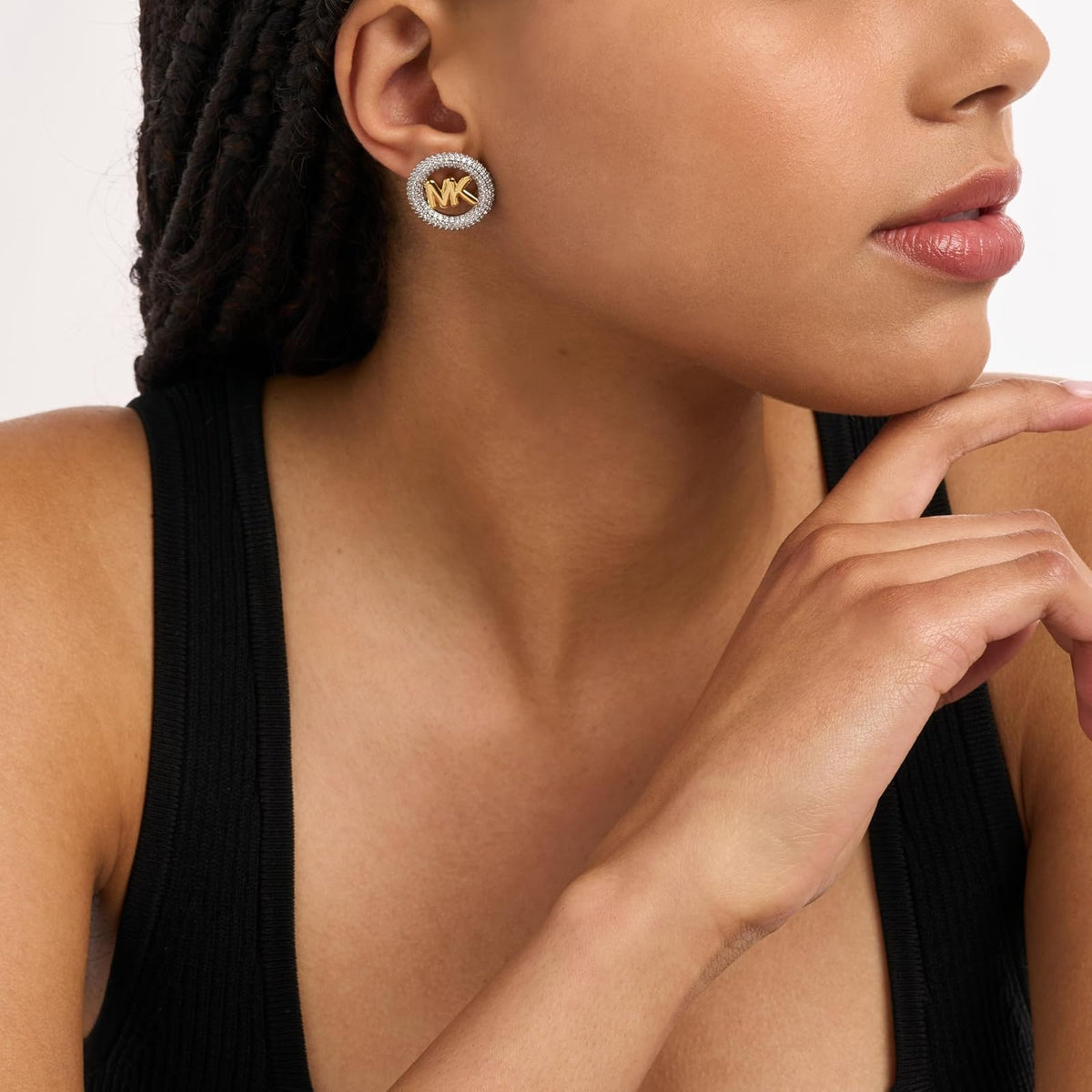 Aretes de botón medianos de Michael Kors para mujer con logotipo y cristales, MKJ8548931