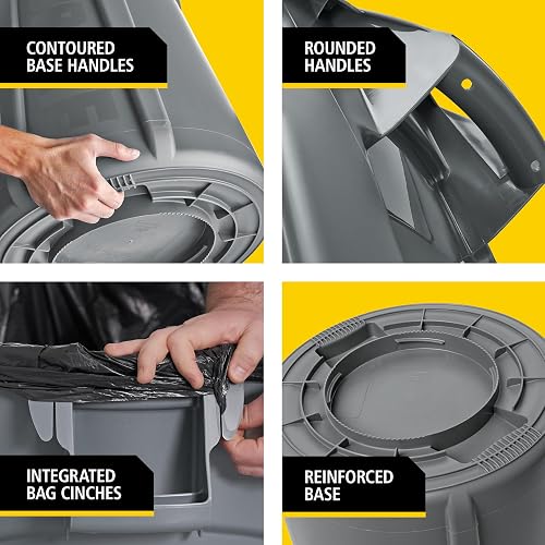 Rubbermaid Commercial Products BRUTE® – Contenedor para Recolección de Residuos con Manijas Ergonómicas, Bote que no se Decolora, Deforma ni Agrieta, Capacidad de 121 L, Gris FG263200GRAY