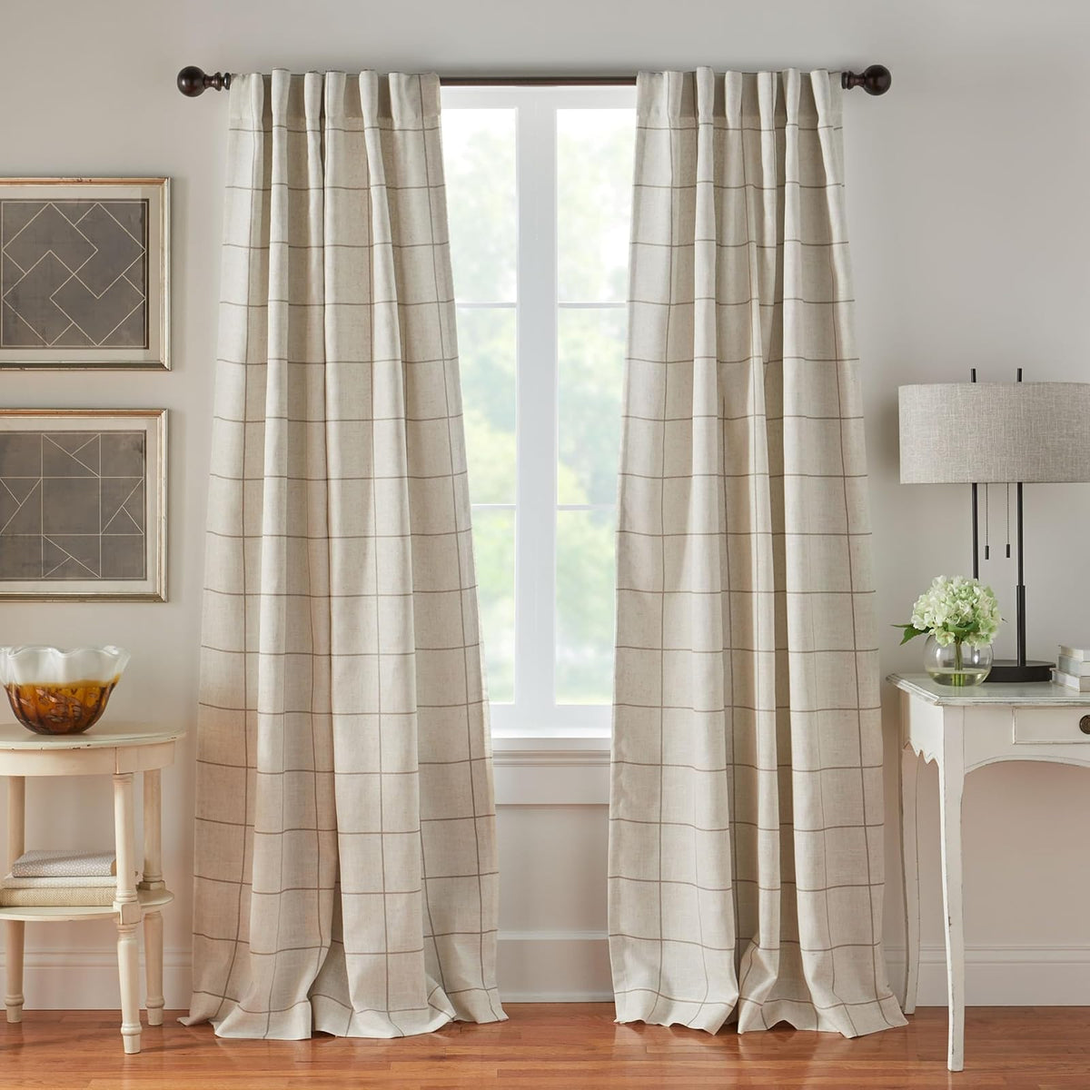 Elrene Home Fashions Brighton - Cortina Oscurecedora a Cuadros, Panel Individual - lino - 132.1An x 213.4Al cm (1 Paneles)