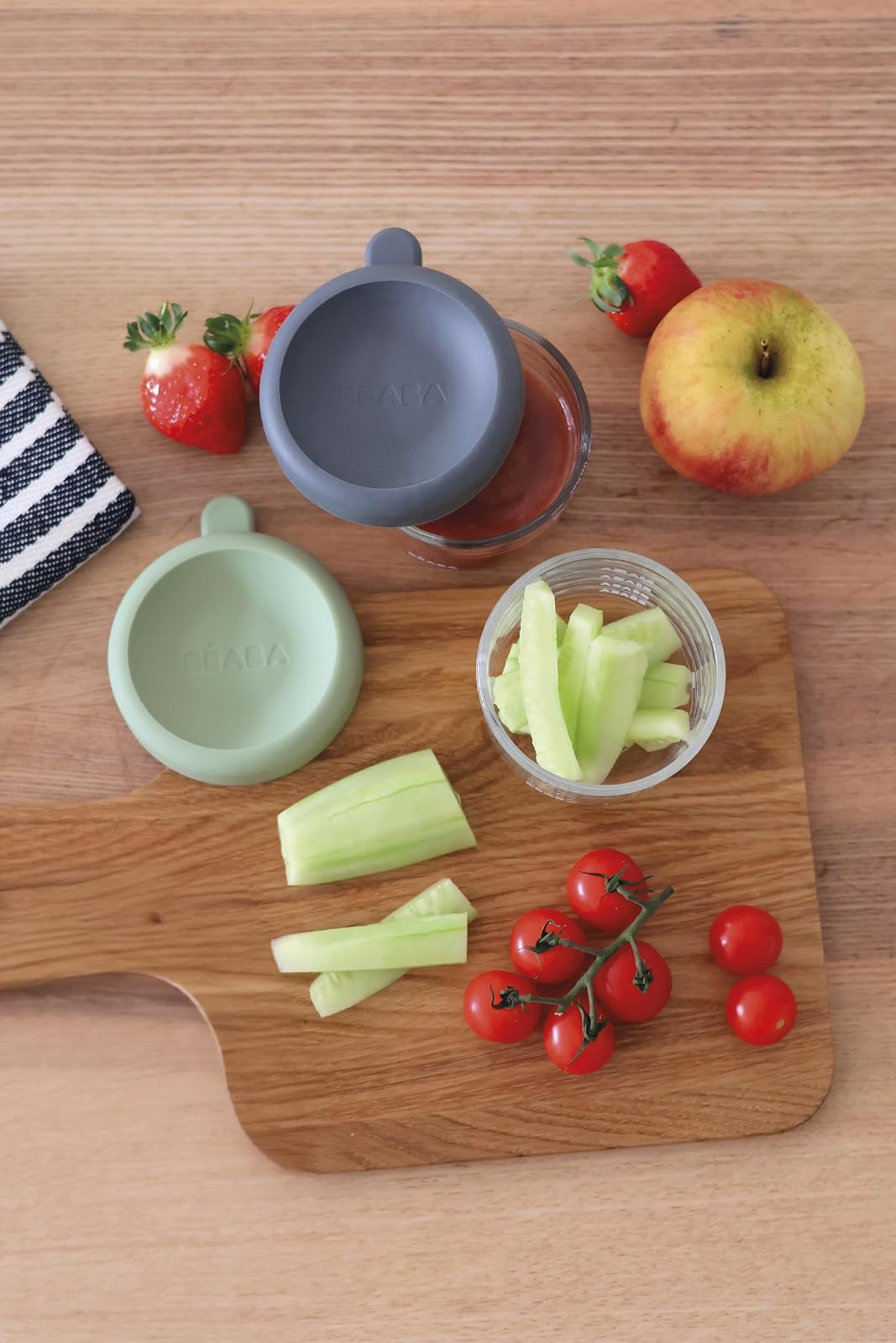Beaba - Paquete de 2 tarros de vidrio para alimentos para bebés, aptos para congelador, esterilizador y lavavajillas, tarros de almacenamiento de alimentos para bebés de 5 onzas con tapa hermética