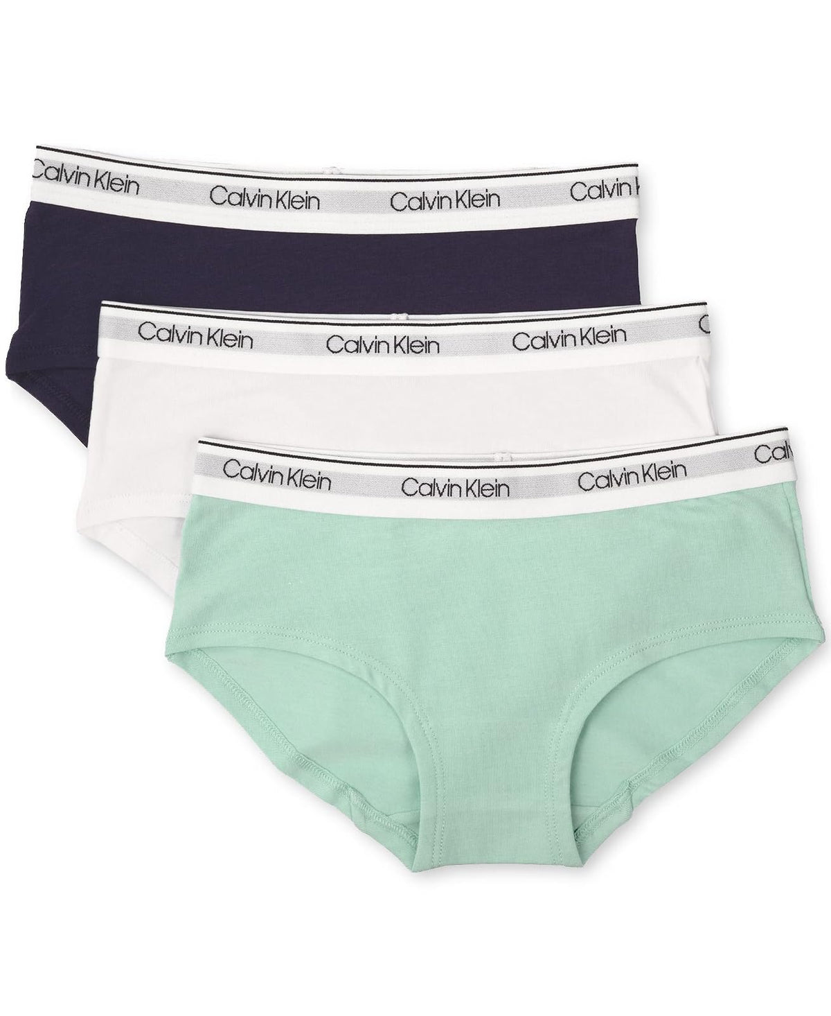 Calvin Klein Calzones Tipo Bikini para Niña, Paquete de 3 - Verde azulado - Blanco Clásico - Azul Sinfonía - CH