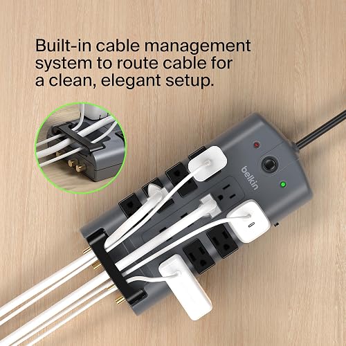 Belkin BP112230-08 Supresor de Picos Enchufe de Pivote, 12 Salidas, 4320J, 2.4 metros, Gris