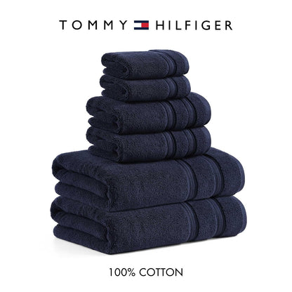 Tommy Hilfiger - Toallas de baño, Material súper Suaves y absorbentes de Alta Calidad con Cero Giro, Certificado Oeko-Tex (Harborside Solid Navy, Paquete de 6)