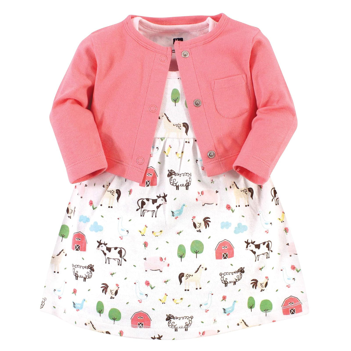 Hudson Baby Conjunto de Vestido y Cárdigan de Algodón para Niña - Rosa 10 piezas - 2 Años