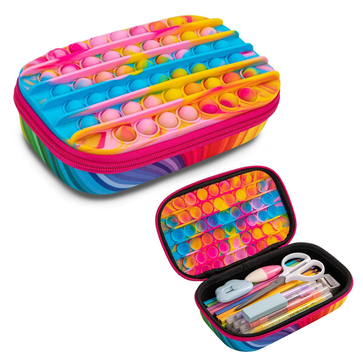 ZIPIT POP - Caja de lápices para niñas, juguete para la ansiedad, estuche sensorial de silicona para presionar, estuche para lápices de gran capacidad (arco iris)