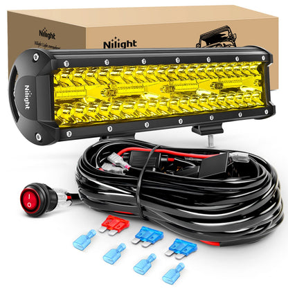 Nilight Barra de Luz LED Ámbar ZH430, 30.5 cm, 240 W, Triple Hilera, Combo Inundación, con Arnés 16 AWG, 12-24 V