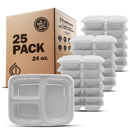 Freshware Recipientes para Preparación de Comidas, Herméticos - 3-Compartment, 32oz, 30-Pack