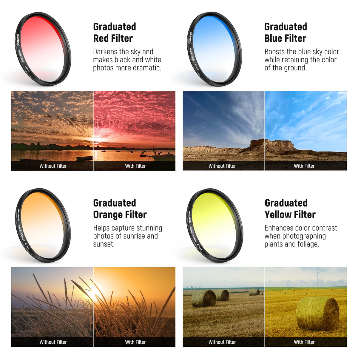 NEEWER Juego de 7 67mm Filtros ND, Compatible con Android Samsung Google Pixel Huawei Xiaomi Clip On CPL+ ND32 + Starlight + GND(Rojo/Naranja/Amarillo/Azul), Kit Accesorios Foto Lentes Cámara, FL-P11