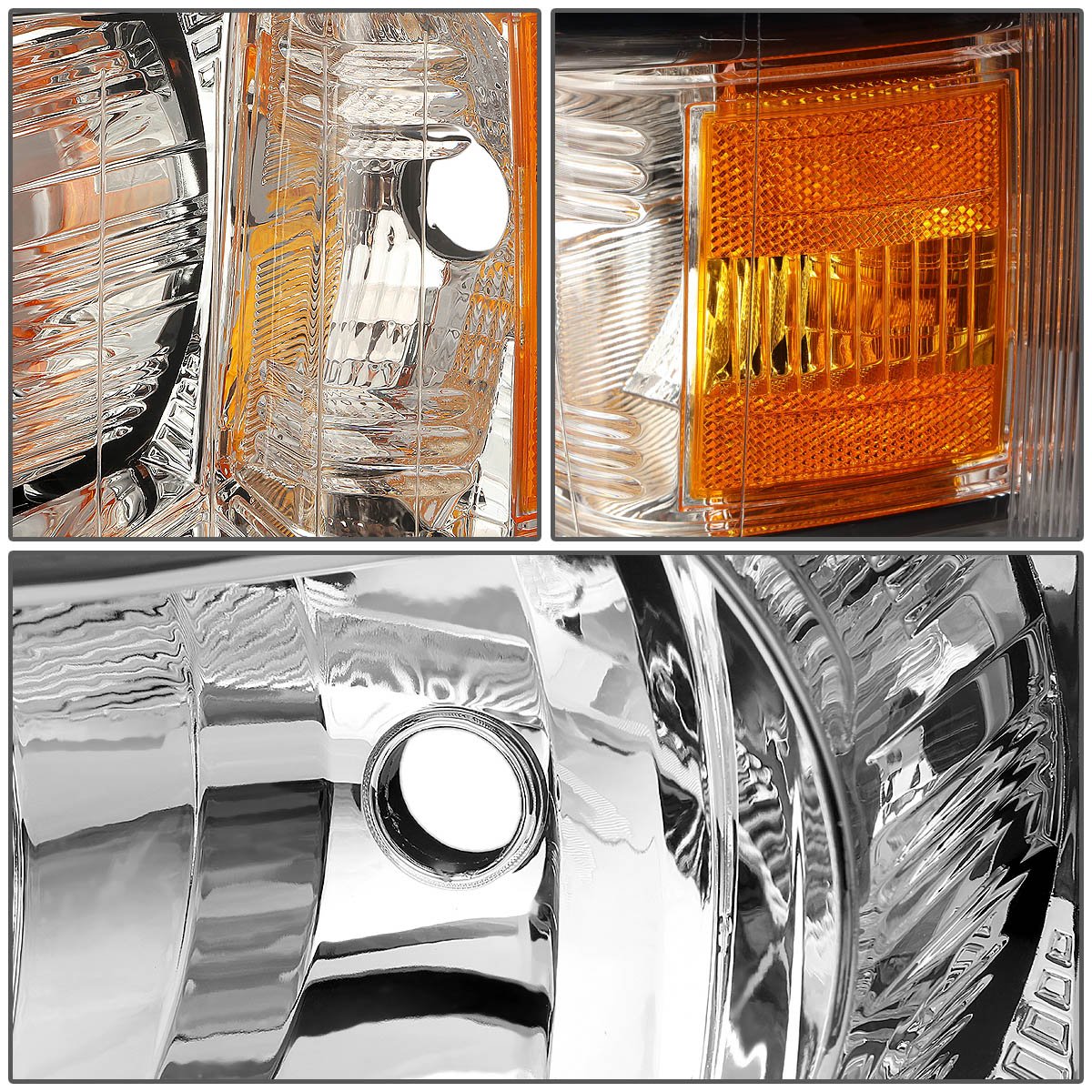 DNA Motoring Par de Faros Delanteros Cromados/Ámbar, HL-OH-CSIL07-CH-AM [compatible con Silverado 1500 07-14/2500 HD 3500]