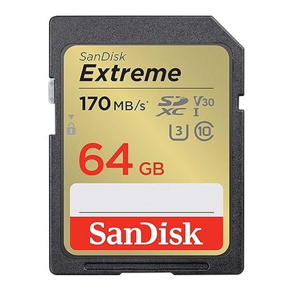 SanDisk Extreme SDXC UHS-I - Tarjeta de Memoria de 64 GB (V30, Transferencia de 170 MB/s, U3, 4K UHD, tecnología QuickFlow, Impermeable, Resistente a los Golpes, Resistente a la Temperatura)