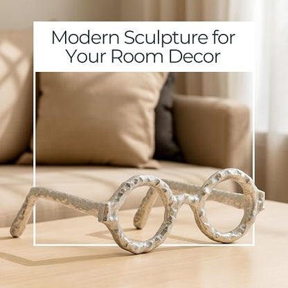 Sagebrook Home Abstract Round Glasses Aluminum Sculpture Decoration, Room or Office Decor, Black