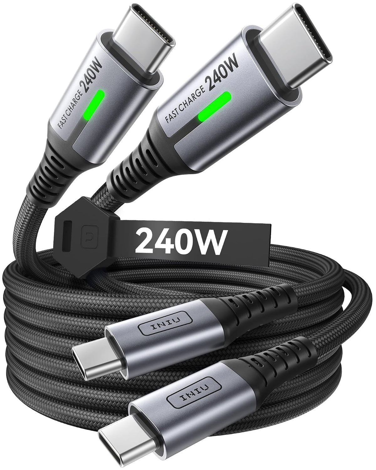 INIU Cable USB C a USB C, 240 W [paquete de 2 unidades de 6.5 pies] Cable de carga rápida, PD3.1 tipo C a tipo C, cargador trenzado USB-C para iPhone 15/15 Pro/15 Plus/15 Pro Max Samsung S22 iPad