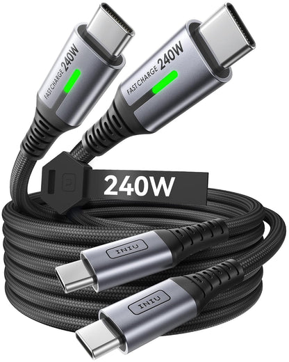 INIU Cable USB C a USB C, 240 W [paquete de 2 unidades de 6.5 pies] Cable de carga rápida, PD3.1 tipo C a tipo C, cargador trenzado USB-C para iPhone 15/15 Pro/15 Plus/15 Pro Max Samsung S22 iPad