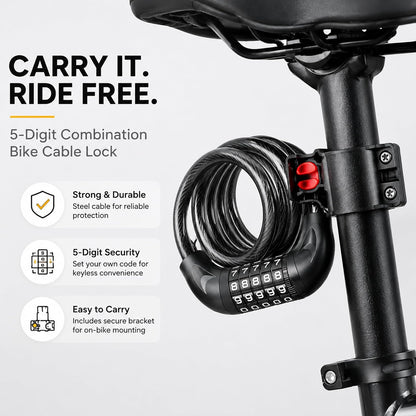 KEYSTP - Cable de Bloqueo de Bicicleta de 5 dígitos, Resistente y reiniciable, antirrobo con Soporte de Montaje, Cable de Acero Impermeable para Scooters, eléctricas, Uso al Aire última