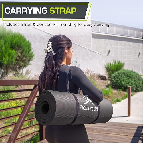 ProsourceFit - Colchoneta Extra Gruesa para Yoga y Pilates, 13 mm (½») y 180 cm de Largo, de Alta Densidad, con cómoda Espuma y Correa de Transporte