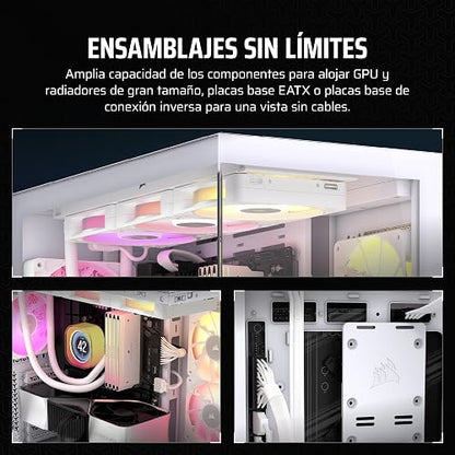 CORSAIR 3500X ARGB Media-Torre ATX Caja de PC de Doble Cámara - Cristal Templado Panorámico - Compatible Placa Base de Conexión Inversa - 3x Ventiladores CORSAIR RS120 ARGB Incluidos - Blanco