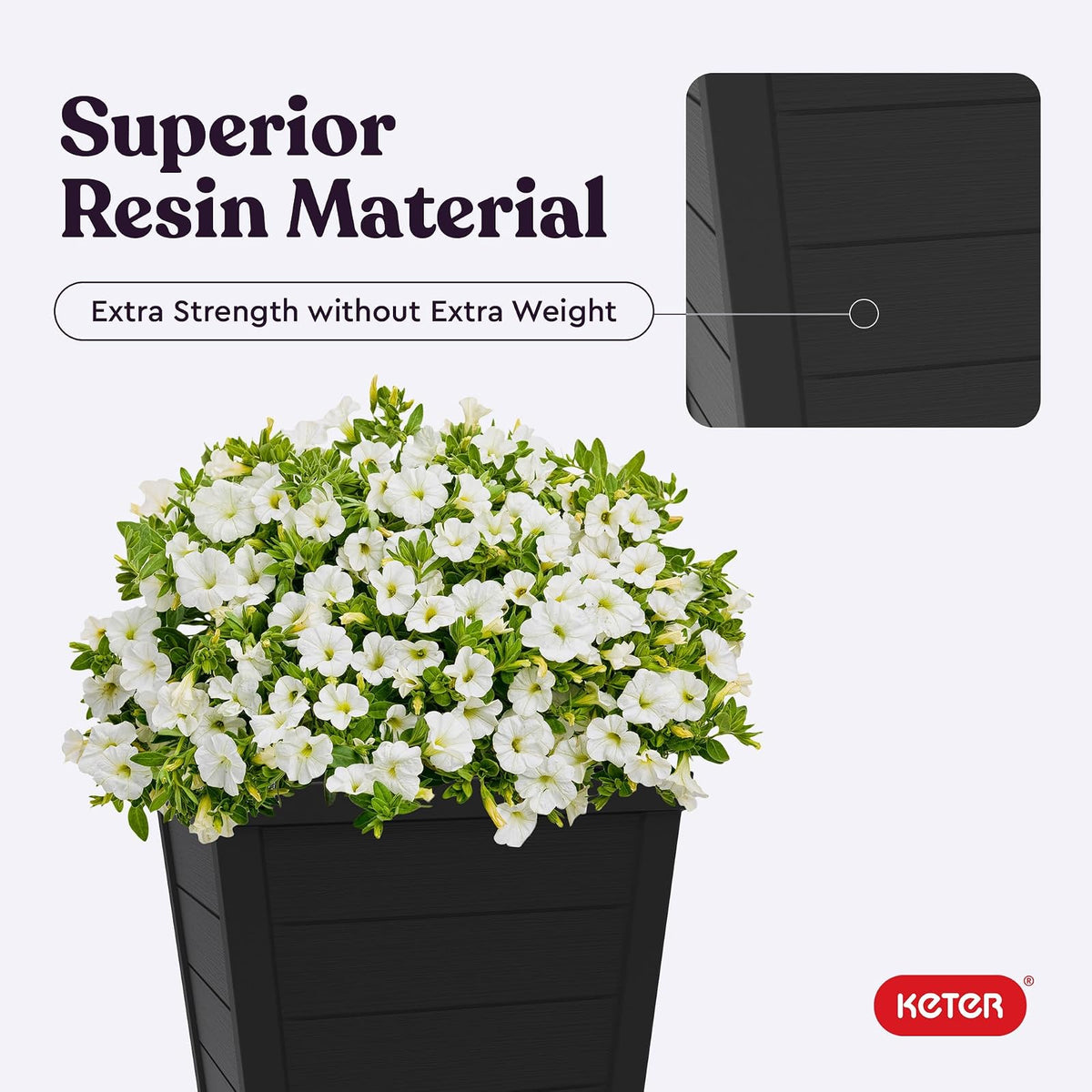 Keter Juego de 2 macetas Modernas de Resina para Exteriores de 56 cm de Alto, macetas cónicas con Aspecto de Madera para Plantas al Aire Libre y decoración de Porche Frontal, Color Grafito