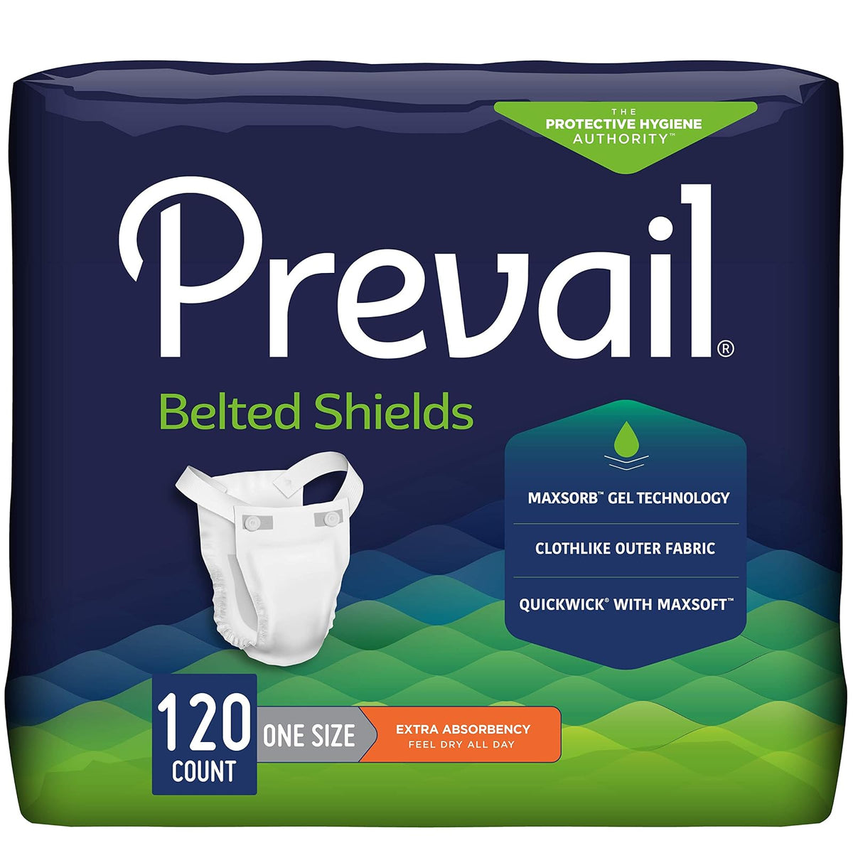 Prevail Extra Absorbency Incontinence Belted Shields, 30-Count, Pack of 4