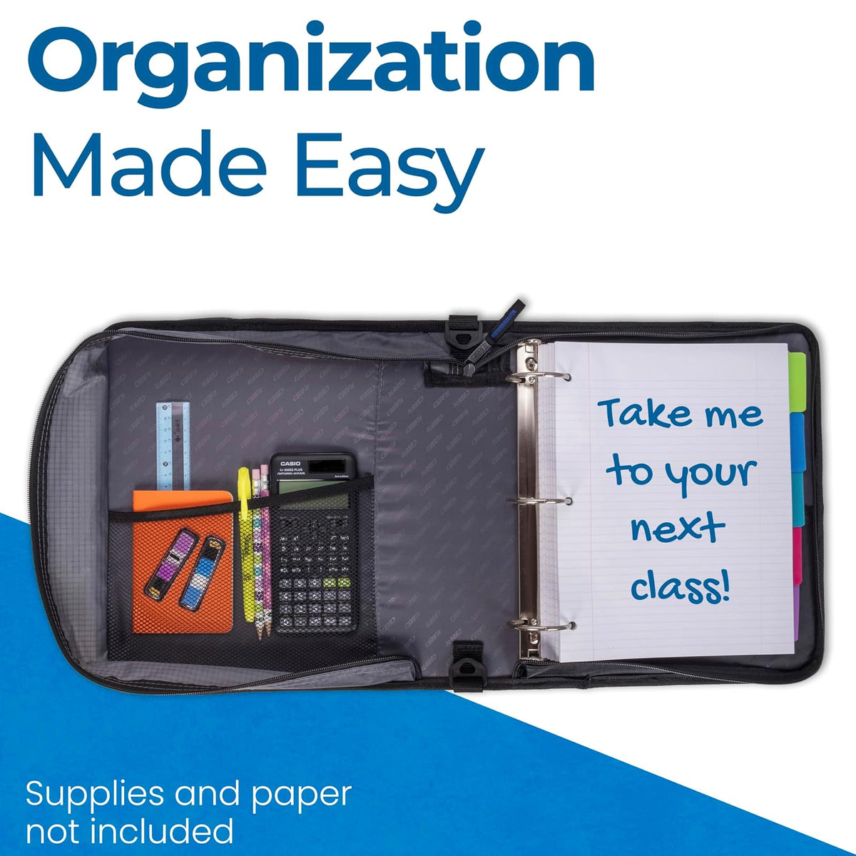 Case-it - Carpeta universal con cierre, bolsillo acolchado con juntas tóricas de 2 pulgadas que soporta hasta 13 portátiles/tablet, múltiples bolsillos, capacidad de 400 páginas, viene con correa para