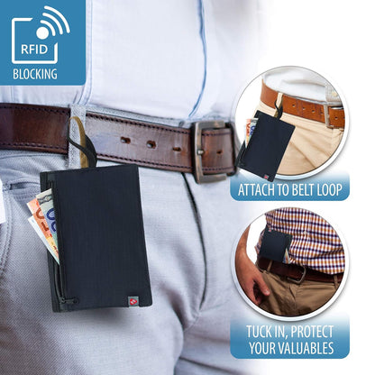 Lewis N. Clark RFID-Blocking - portafolios para cinturón de viaje oculta, Rfid - Cinturón para billetes y tarjetas de crédito, Negro, Una talla