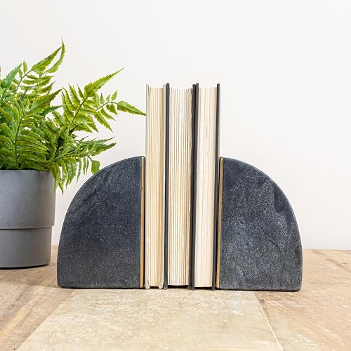 Creative Co-Op Boho - Sujetalibros de mármol con semicírculo arqueado con Detalle de latón, Juego de 2, Negro