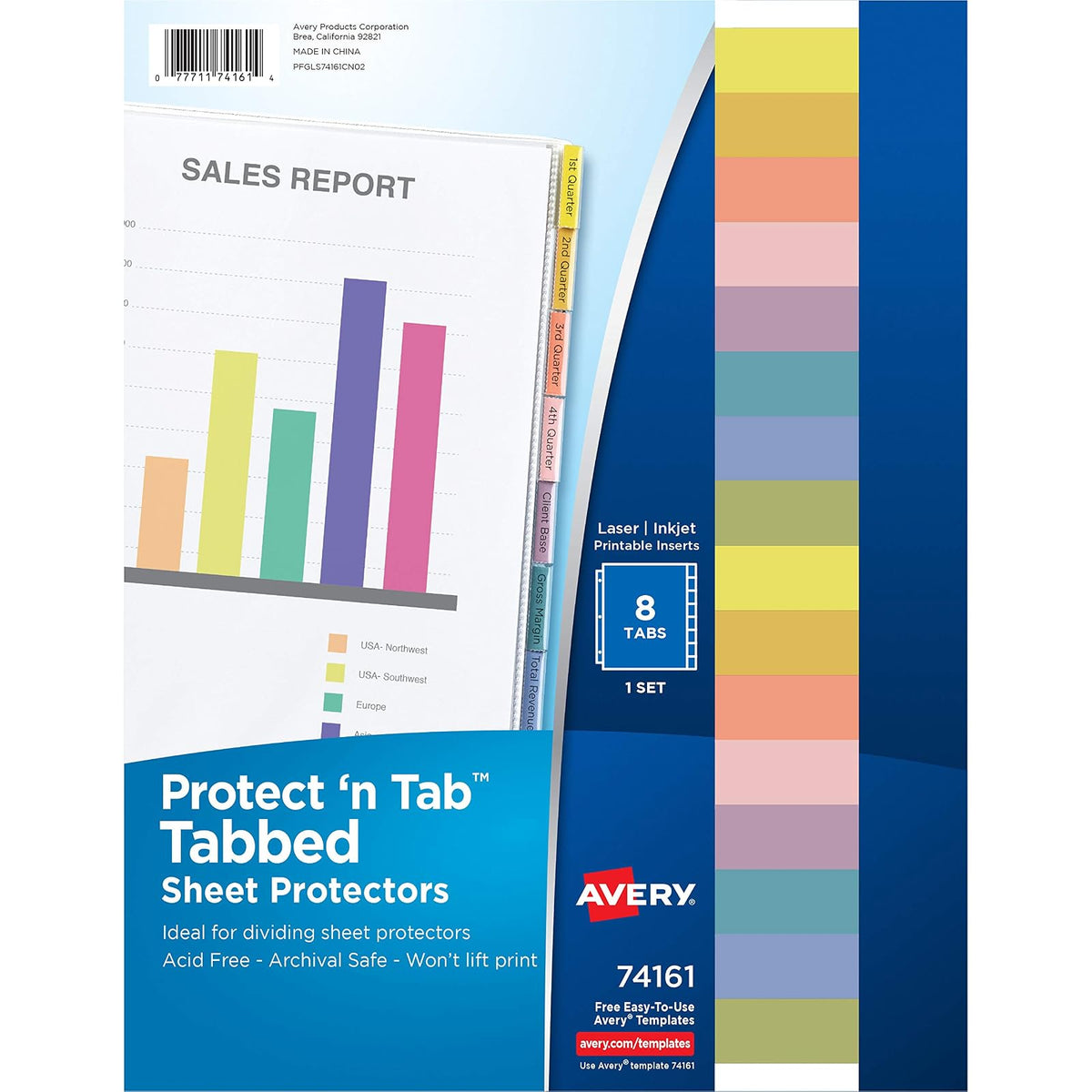 Avery Clear Protect 'n Tab - Separadores de hojas con pestañas, juego de 8 pestañas, carga superior, protectores de 8 páginas (74161)
