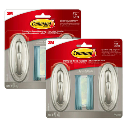 Command Ganchos grandes de color níquel cepillado de 5 libras, 2 paquetes de 2 ganchos de pared y 2 tiras de comando, ganchos para colgar decoración del hogar, decoración de pared y decoración de