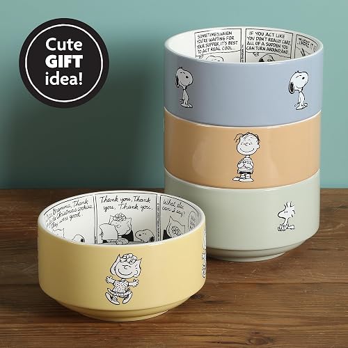 Juego de 4 tazones apilables de cerámica decorados de Peanuts, diseño Snoopy Bonbon Bites, 14 cm