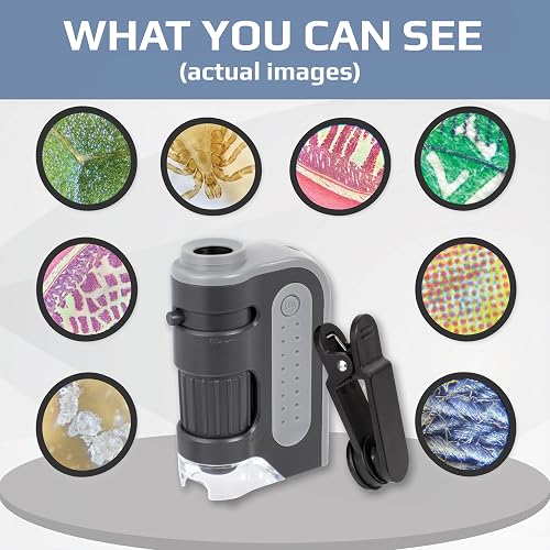Carson Microbrite Pro - Microscopio de Bolsillo con Luz LED 60X-120x con Sistema de Lente Asférica y Clip Digital para Smartphone (MM-350)