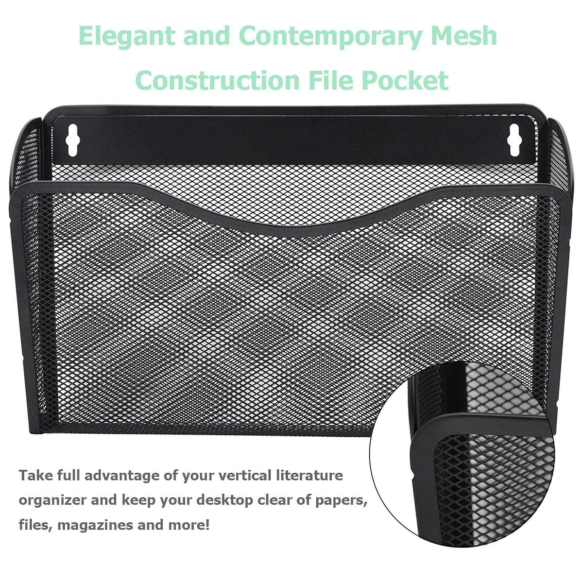Easepres Mesh 3 Pockets File Organizer Hanging File Organizer Vertical Wall File Organizer Holder Rack