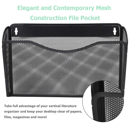 Easepres Mesh 3 Pockets File Organizer Hanging File Organizer Vertical Wall File Organizer Holder Rack