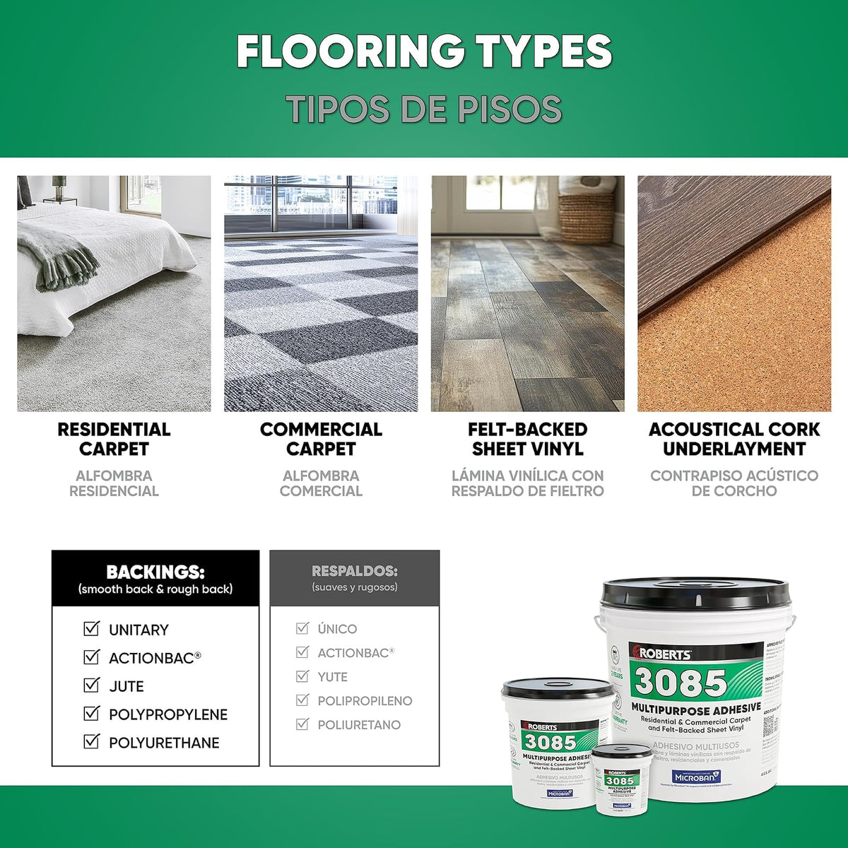 ROBERTS 3085-0 calcomanía de vinilo multiusos para alfombras y fieltro, 1 cuarto de galón, beige