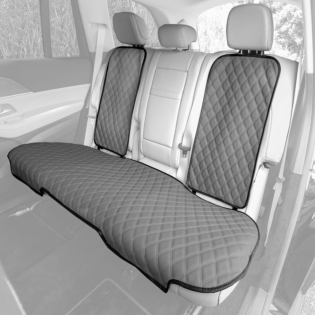 FH Group FH1028GRAY-AVC Juego de Cojines de Asiento Trasero de Piel Sintética Ajuste Universal, Gris