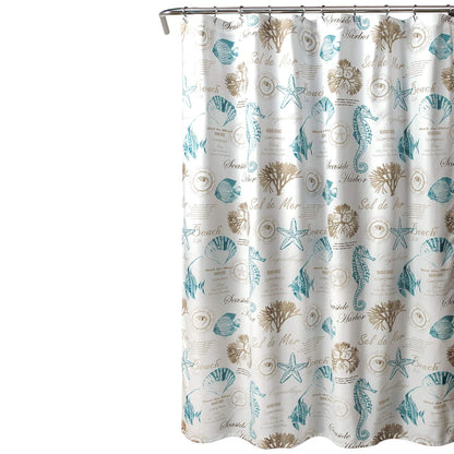 Lush Decor Harbor Life - Cortina de Ducha de 72 Pulgadas de Ancho x 72 Pulgadas de Largo, Azul y Gris Pardo, decoración Costera, Cortina de baño océano, casa de Playa