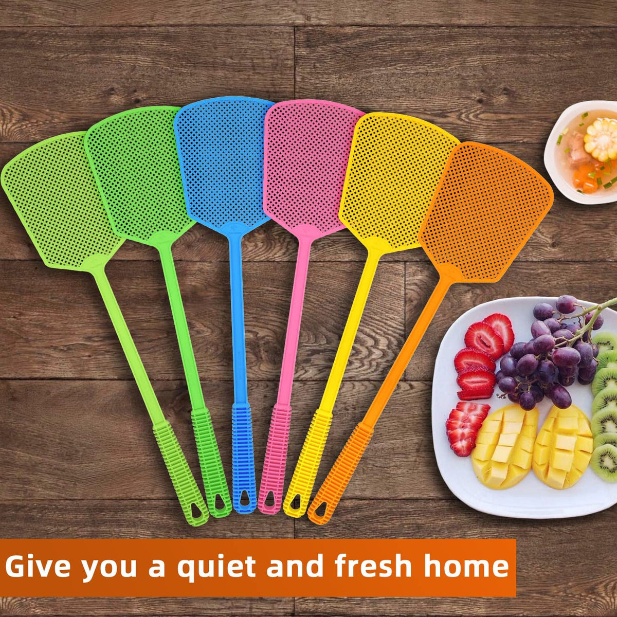 Kensizer - Juego de 6 matamoscas, matamoscas, de plástico de Mango Largo Gigante, matamoscas, matamoscas, matamoscas, Gran matamoscas, Que Funcionan para Interiores y Exteriores