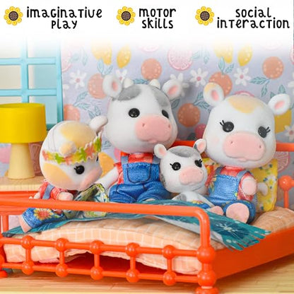 Honey Bee Acres The Cloverberrys Cow Family, 4 Cifras de muñeca en Miniatura, pequeña