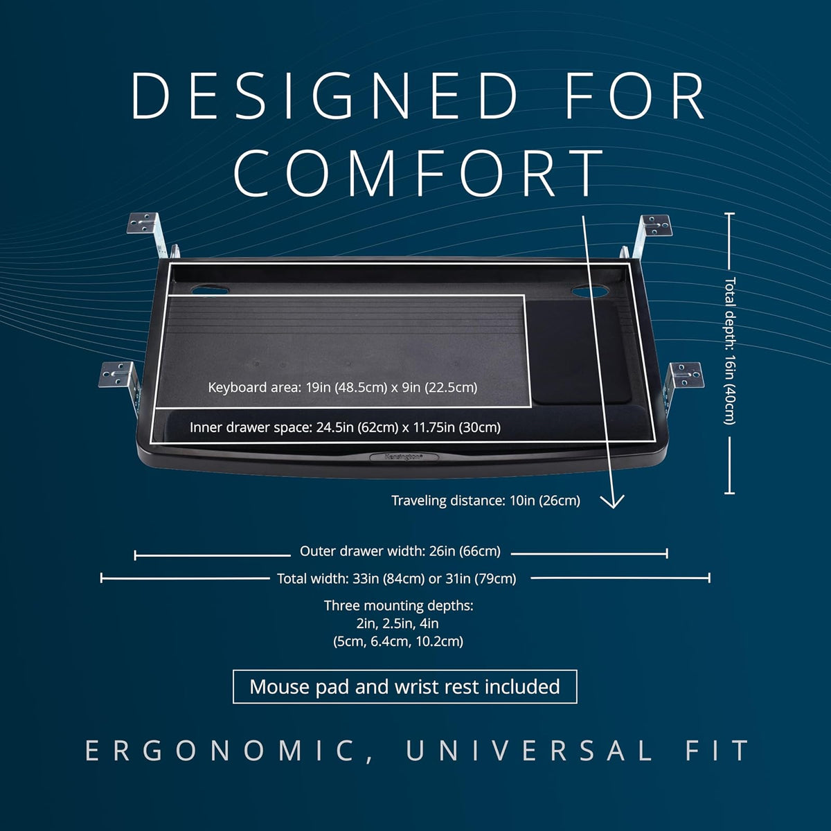 Kensington K60004US Cajón para Teclado cómodo para Debajo del computadora con Sistema SmartFit