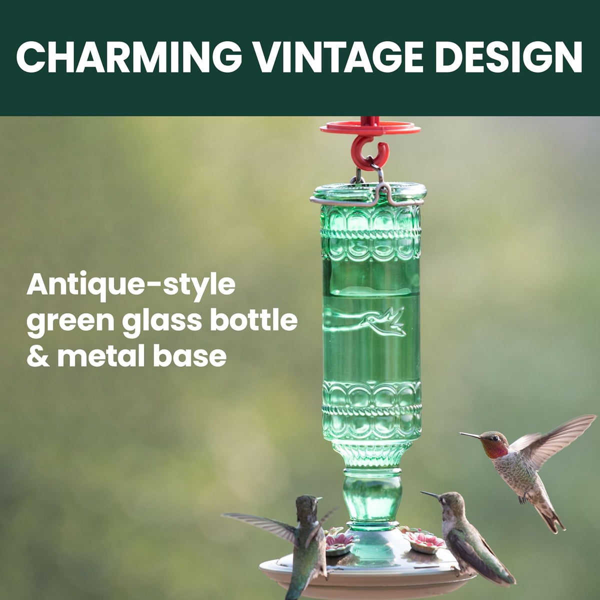 Perky-Pet 8108-1SR - Botella de Vidrio Antiguo para colibríes, decoración de jardín al Aire última intervensión, 10 onzas