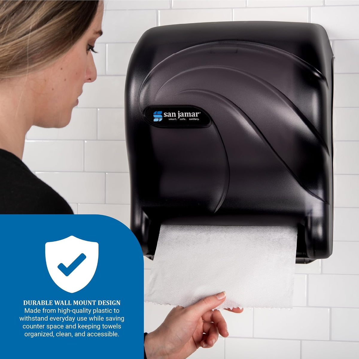 San Jamar Tear-N-Dry Essence - Dispensador automático de Toallas de Papel para baño, cocinas y restaurantes, plástico, 10 x 14.75 x 12.25 Pulgadas, Color Negro